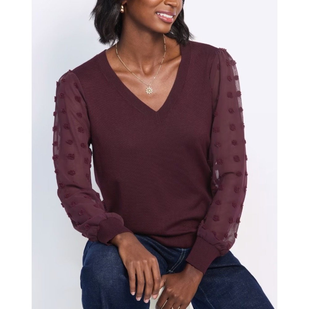 Les Serein Rehannin Textured Sleeve Sweater Dark Purple Large
